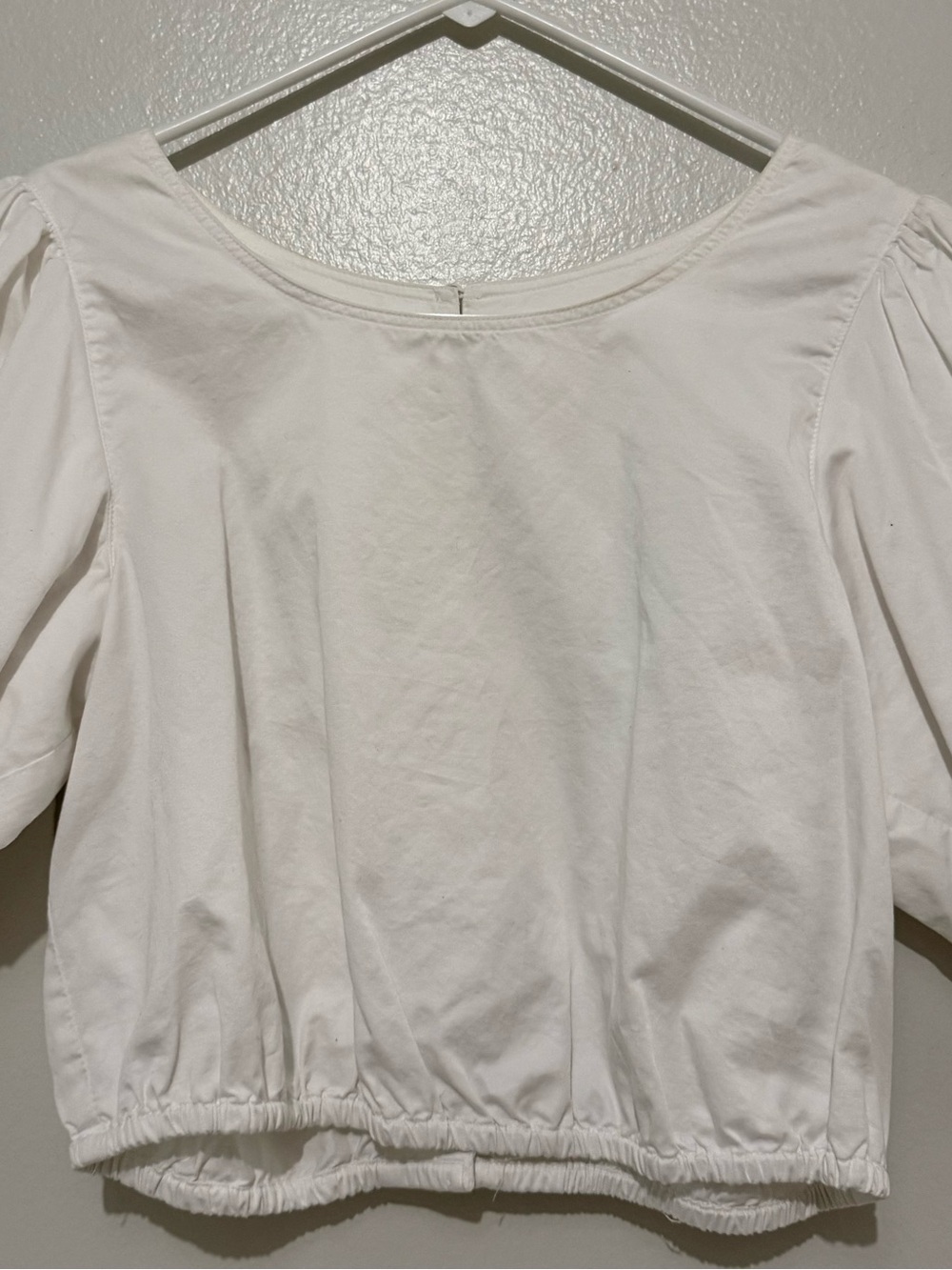 H&M White Short Puff-Sleeve Cotton Blouse